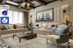 C4Donly.com - Living Room 3D Model - Cinema 4D & V-Ray