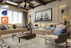 C4Donly.com - Living Room 3D Model - Cinema 4D & Corona