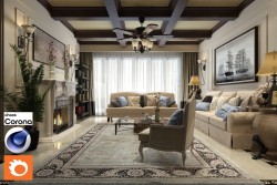 C4Donly.com - Living Room 3D Model - Cinema 4D & Corona