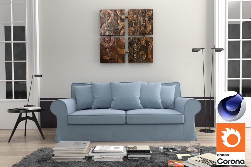 C4Donly.com - Living Room 3D Model - Cinema 4D & Corona